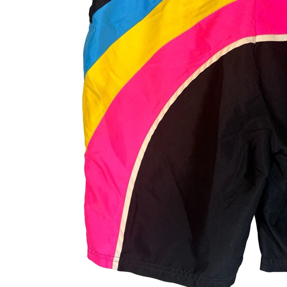 VTG Op Ocean Pacific Women Board Shorts Medium Black Retro Y2K Rainbow Surf Swim - Picture 4 of 10